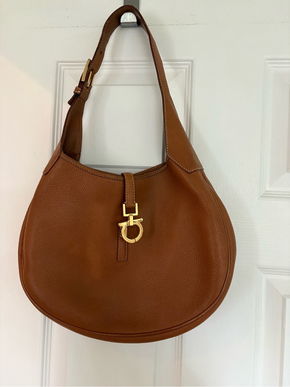 Salvatore Ferragamo Medium Gancini Pebbled Leather Hobo Bag